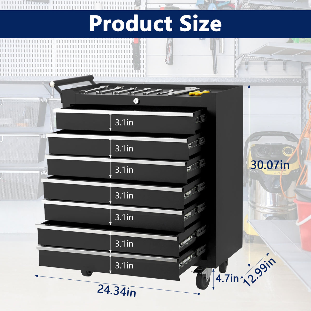 Garvee 7-Drawer Metal Rolling Tool Chest with Wheels,Heavy Duty Tool Storage Cabinet with Locking System,Toolbox with Wheels for Garage, Warehouse, Workshop, Repair Shop