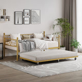 Garvee Heavy Duty Twin Daybed Frame with Trundle, Metal Sofa Single Bed Frame with Slats & Headboard, No Box Spring Needed, Multifunctional Platform Bed for Bedroom, Apartment, Gold - Gold