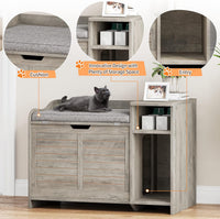 Garvee Cat Litter Box Enclosure with Cushion, Hidden Cat Litter Box Furniture, Cat Litter Box Furniture with Top Opening, Flip Top Litter Box Enclosure Cat House, Grey