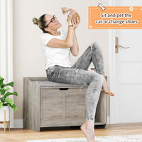 Garvee Cat Litter Box Enclosure with Cushion, Hidden Cat Litter Box Furniture, Cat Litter Box Furniture with Top Opening, Flip Top Litter Box Enclosure Cat House, Grey