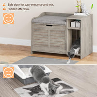 Garvee Cat Litter Box Enclosure with Cushion, Hidden Cat Litter Box Furniture, Cat Litter Box Furniture with Top Opening, Flip Top Litter Box Enclosure Cat House, Grey