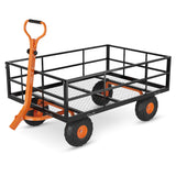 Garvee Steel Garden Cart, Garvee Heavy Duty 1200 Lbs Capacity Utility Metal Wagon, with Removable Mesh Sides to Convert Into Flatbed, 2-In-1 Handle and 13" Tires - Black