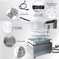 Garvee Commercial Deep Fryer with Basket Stainless Steel Electric Countertop Fryer for Restaurant and Home Use 11.55 QT 11 L Silver