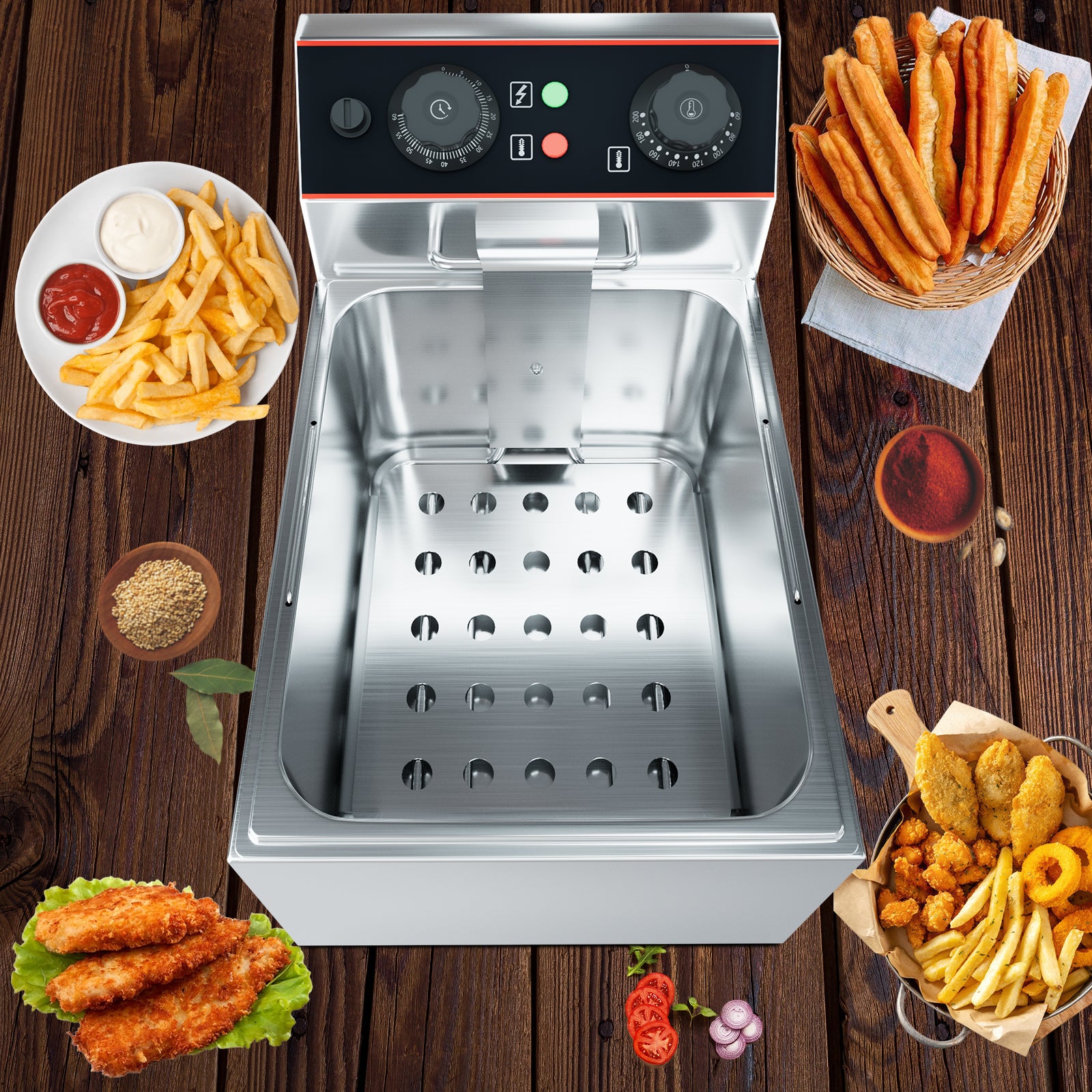 Garvee Commercial Deep Fryer with Basket Stainless Steel Electric Countertop Fryer for Restaurant and Home Use 11.55 QT 11 L Silver