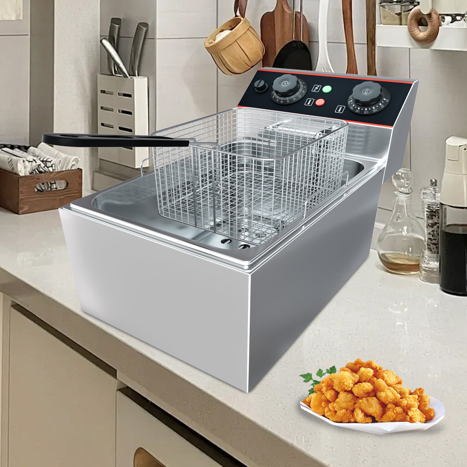 Garvee Commercial Deep Fryer with Basket Stainless Steel Electric Countertop Fryer for Restaurant and Home Use 11.55 QT 11 L Silver