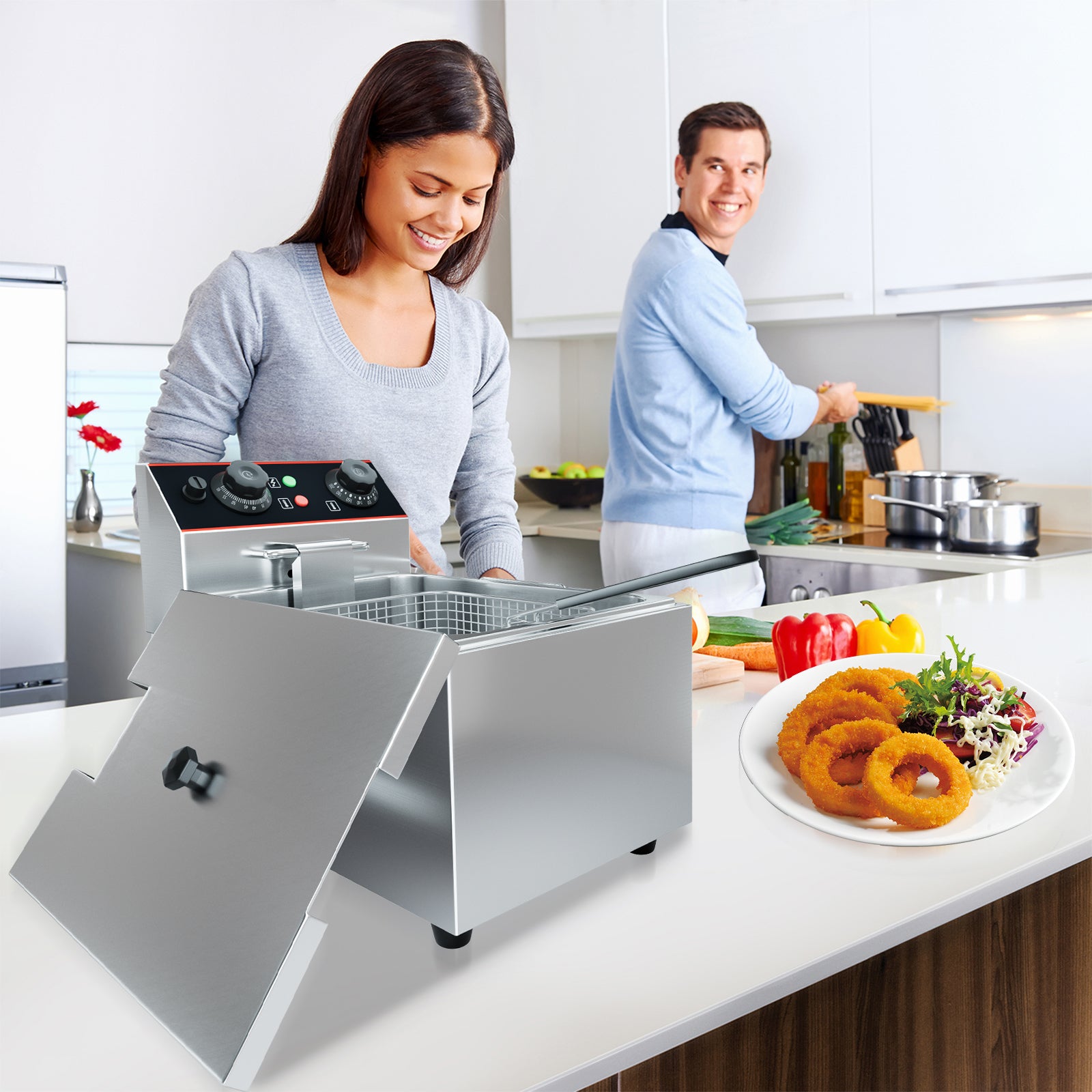 Garvee Commercial Deep Fryer with Basket Stainless Steel Electric Countertop Fryer 6.3 QT 1500W for Restaurant and Home Use