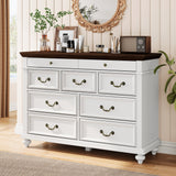Garvee 47" Farmhouse Dresser with 9 Drawers, Rustic Wood Chest with Vintage Metal Handles for Bedroom, Large Storage Organizer for Living Room, Entrance, White - White