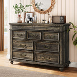 Garvee 47" Farmhouse Dresser with 9 Drawers, Rustic Wood Chest with Vintage Metal Handles for Bedroom, Large Storage Organizer for Living Room, Entrance, Black - Black