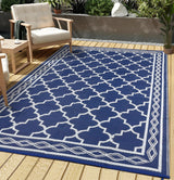 Garvee Outdoor Dark Blue 9x12 Rug Waterproof Reversible Patio Carpet Polypropylene UV & Stain Resistant Portable with Stakes for Camping Backyard Deck
