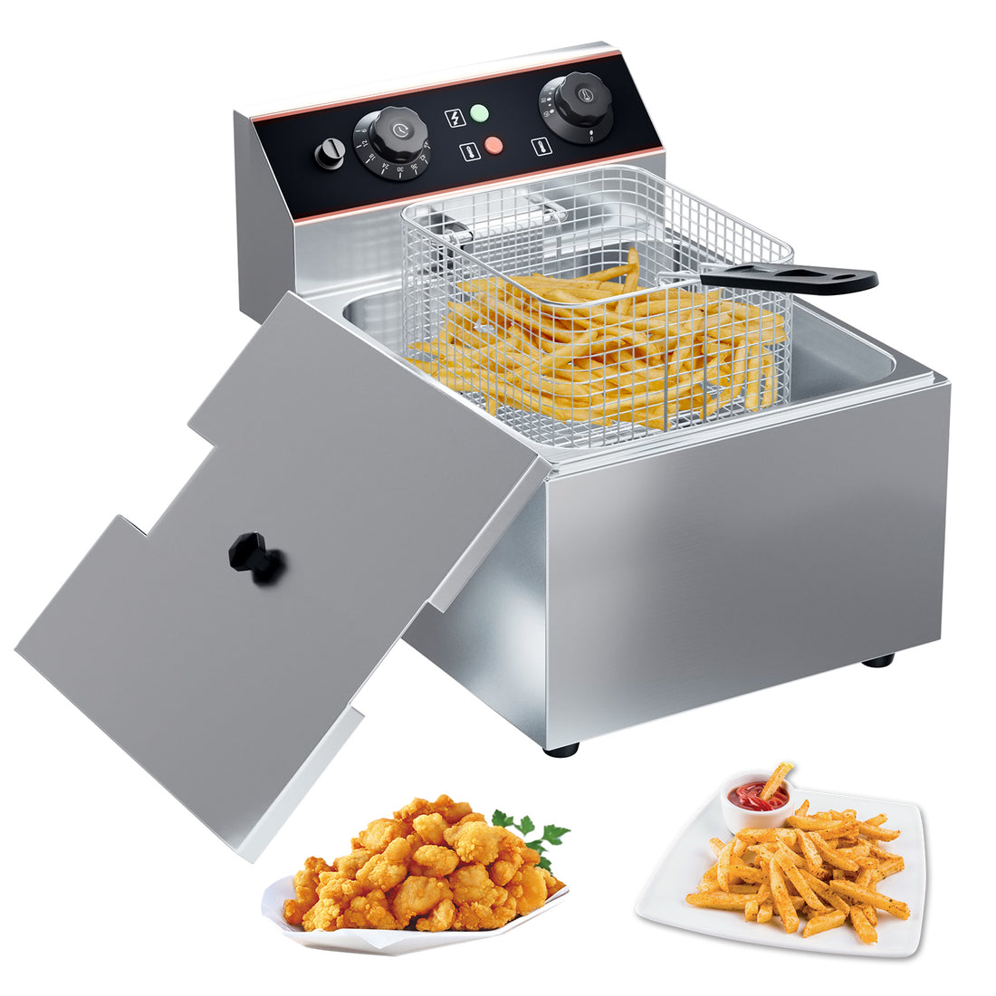 Garvee Commercial Deep Fryer with Basket Stainless Steel Electric Countertop Fryer 6.3 QT 1500W for Restaurant and Home Use
