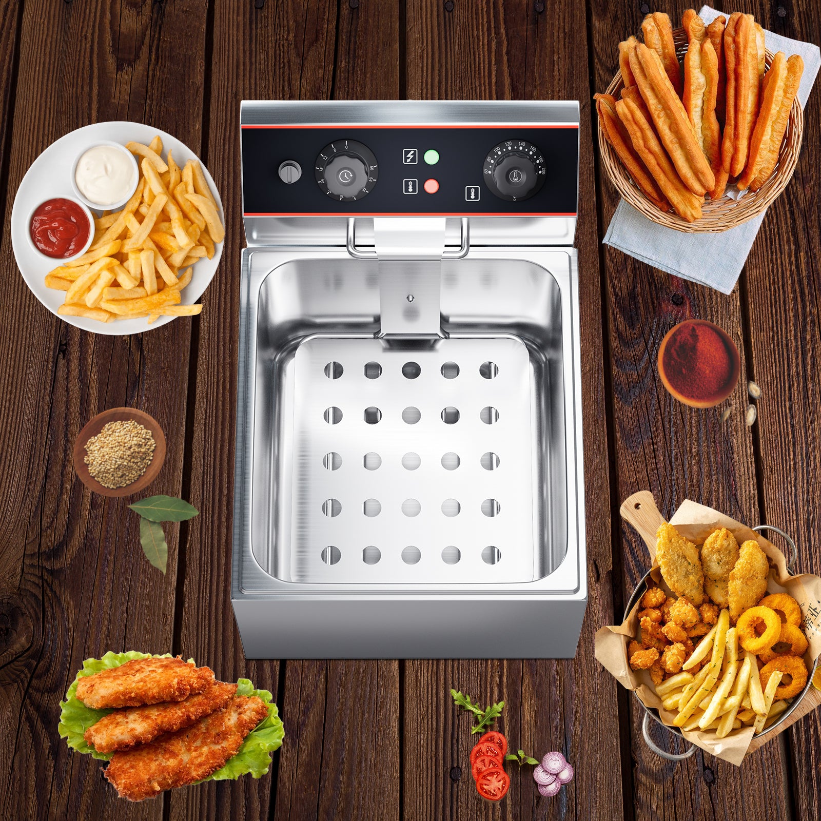 Garvee Commercial Deep Fryer with Basket Stainless Steel Electric Countertop Fryer 6.3 QT 1500W for Restaurant and Home Use