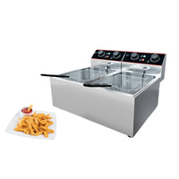 Garvee Commercial Deep Fryer with Basket, Double Tanks, Temperature Control for Restaurant and Home Use, 12.6 QT, Stainless Steel