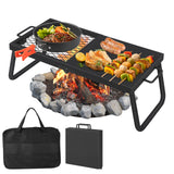 Garvee Folding Campfire Grill Grate - Heavy-Duty Steel Mesh BBQ Rack with Legs & Carry Bag - Portable Over Fire Pit Grill for Outdoor Cooking - Dual Use Grill & Frying Pan - 22.4x11.2 Inch - One Baking Tray Set, Dual Use (Grill + Frying Pan), Folding - Folding