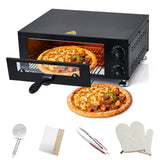 Garvee 12" Commercial Pizza Oven - 1100W Fast Heating, Glass Door & 60-Min Timer, Includes Tools for Restaurant/Home