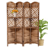 Garvee Wooden Room Divider Wall 4 Panel With Shelves For Room Separation Home Office Bedroom 67 In Antique Brown - Dark Brown 4 Panel With Shelf