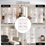 Garvee 4-Panel Wood Room Divider with Shelves, Farmhouse Freestanding Folding Privacy Screen, Storage Organizer for Bedroom, Living Room, Apartment, Office - White - White