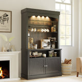 Garvee Coffee Bar Cabinet with LED Lights 72" Tall Buffet Cabinet with Storage Farmhouse Kitchen Sideboard Tall Coffee Hutch Cabinet with Microwave Stand/Wine Rack/Glass Shelf Dining Room - Black Ash + Dark Oak Back