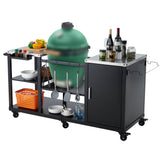 Garvee Big Green Egg Grill Table, Heavy Duty Outdoor Grill Station Prep Table with Storage, Garbage Bag Holder, Hooks, Paper Towel Rack, Wheels for Big Green Egg Accessories, Black