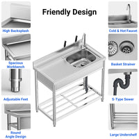 Garvee 39"W x 20"D x 37"H Freestanding Utility Sink Set - Stainless Steel Single Bowl Sink with Workbench, Storage Shelves, Faucet, and Drainboard for Restaurant, Garden, Farmhouse, Garage