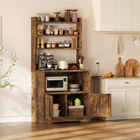 Garvee Microwave Stand Bakers Rack Cabinet With Power Outlet For Kitchen Storage 30.7"L x 15.74"W x 62.99"H Retro Brown
