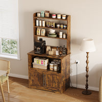 Garvee Microwave Stand Bakers Rack Cabinet With Power Outlet For Kitchen Storage 30.7"L x 15.74"W x 62.99"H Retro Brown