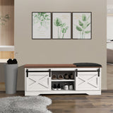 Garvee 47'' Farmhouse Shoe Bench with Storage, Sliding Door, Adjustable Shelf, 350 Lbs Capacity, White