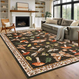 Garvee Mushroom Washable Rug 9x12 Area Rugs for Living Room, Insect Print Rug for Bedroom, Non Slip Throw Rugs With Rubber Back, Soft Low Pile Dining Room Under Table, Brown - Brown