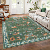 Garvee Mushroom Washable 8x10 Rug for Living Room Non Slip 8 x 10 Rug for Bedroom With Rubber Back Soft Low-Pile Stain Resistant Foldable Large Carpet for Office Nursery Dining Room Green - Green
