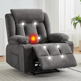 Garvee Recliner Chair 24" Seat Width, Manual Reclining Sofa with Massage and Heat, Comfy Overstuffed Rocking Chair with Side Pockets, Front Pockets and Cup Holder for Living Room, Gray - Grey