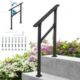 Garvee Aluminium Alloy Outdoor Hand Rails With Installation Kit For Exterior Steps Porch Railing 1-2 Steps Black - Black
