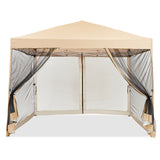 Garvee 10x10ft Easy Pop-Up Canopy Waterproof Outdoor Gazebo Tent with Mesh Mosquito Netting for Parties Camping Garden, White - Beige
