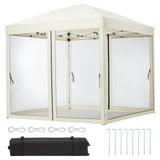 Garvee 8'x8' Instant Pop-Up Canopy Tent with Removable Mosquito Netting & 2 Zipper Doors, Portable Outdoor Shelter for Camping, Backyard, Picnic - Includes Wheeled Carry Bag (Beige) - Beige