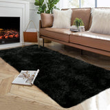 Garvee Fluffy & Sheepskin Black 2x8 Fuzzy Plush Rug, Soft Carpet for Living Room Bedroom Dining Decor - Black