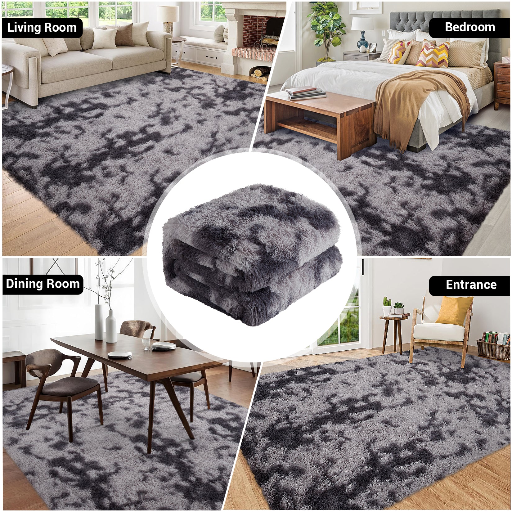 Garvee Fluffy & Sheepskin Dark Grey 9x12 Area Rugs or Bedroom Furry Rug for Living Room, Fuzzy Shag Fur Rug for Nursery Room Tie-Dyed Non-Skid Plush Throw Rug Shaggy Accent Rug for Indoor Home Floor Carpet
