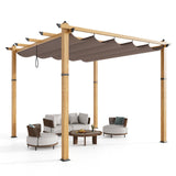 Garvee 10′ X 10′ Wood-Grain Aluminum Pergola with Retractable Canopy for Backyard Patio Porch Grape Trellis,Khaki - Khaki