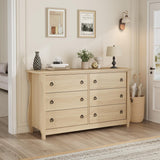 Garvee 6-Drawer Tall Boho Dresser with Curved Legs, Rattan Accents, and Freestanding Storage - Wood Color