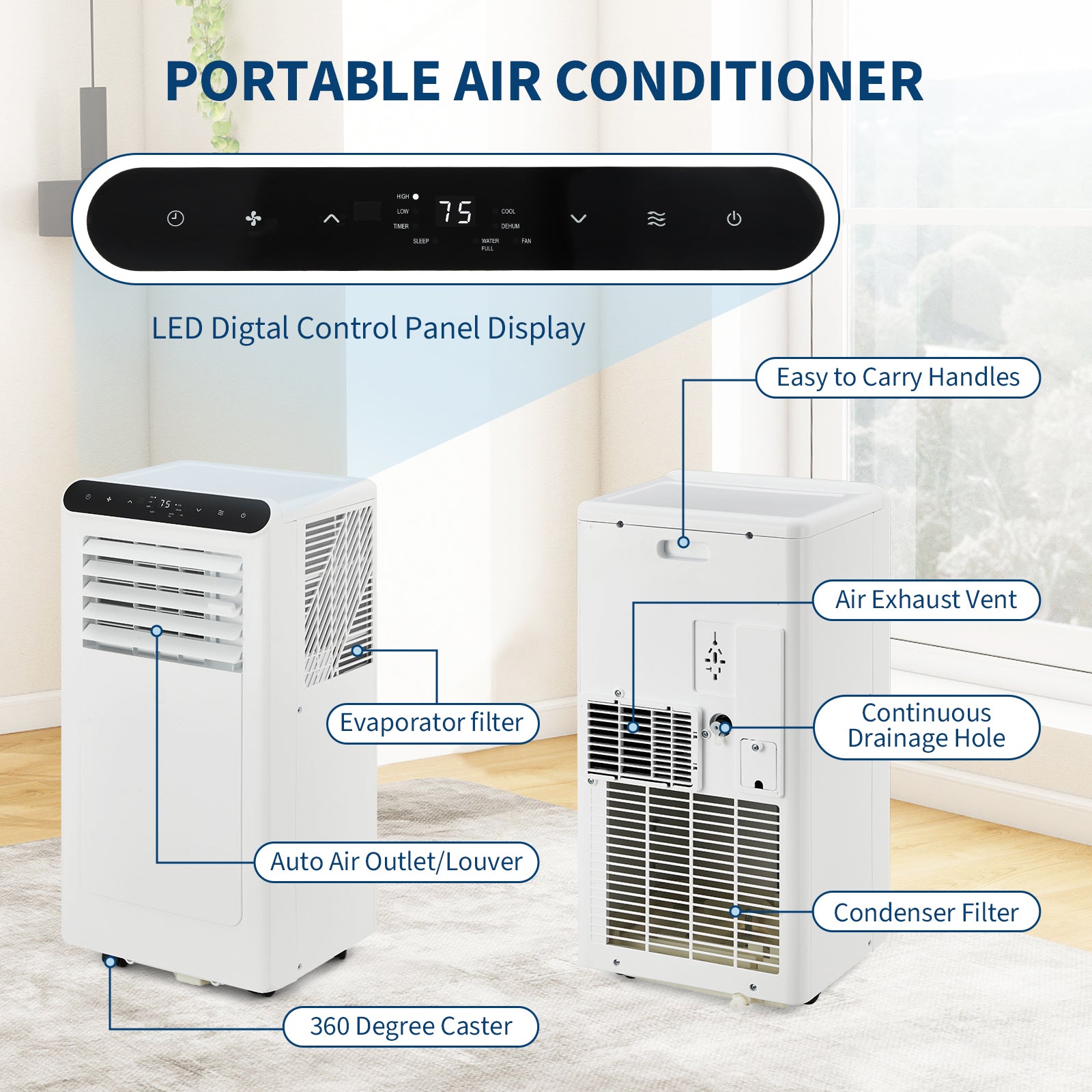 Garvee 10,000 BTU Portable Air Conditioner, 3-In-1 Cooling, Dehumidifier & Fan for Rooms Up to 450 Sq.Ft, Remote Control, Ultra-Quiet 47dB Sleep Mode, 24H Timer, Window Kit Included, White