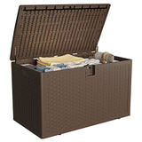 Garvee 120 Gallon Heavy Duty Outdoor Storage Box - Waterproof Deck Box for Patio Cushions & Garden Tools, Gas Lift Lid & Seat, All-Weather Resistant, Brown