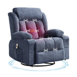 Garvee Rocker Recliner Chair with Heat and Massage, Manual Recliner 360° Swivel Oversized Chairs for Adults, Lazy Boy Single Sofa Seat with 3 Positions, 2 Side Pockets, Cup Holders, and USB Ports, Blue - Blue