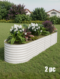 Garvee 2 lits de jardin surélevés galvanisés - Jardinière en métal robuste pour légumes, fleurs, herbes, 18/24 pouces de haut, beige/vert, 2,4 x 0,6 x 0,6 m