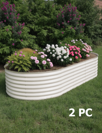 Garvee 2 Pcs Galvanized Raised Garden Bed - Heavy-Duty Metal Planter Box for Vegetables, Flowers, Herbs - 18/24In Tall, Rust-Resistant Outdoor Garden Box, 10x4x1.5ft Beige/Green