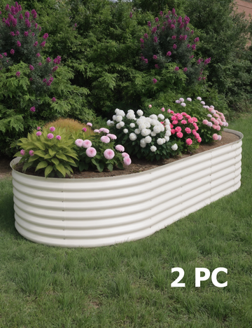 Garvee 2 Pcs Galvanized Raised Garden Bed - Heavy-Duty Metal Planter Box for Vegetables, Flowers, Herbs - 18/24In Tall, Rust-Resistant Outdoor Garden Box, 10x4x1.5ft Beige/Green