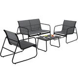 Garvee 4-Piece Patio Furniture Set - Outdoor Conversation Set w/ Glass Coffee Table, Heathered Grey Cushions & Black Frame (Grey)