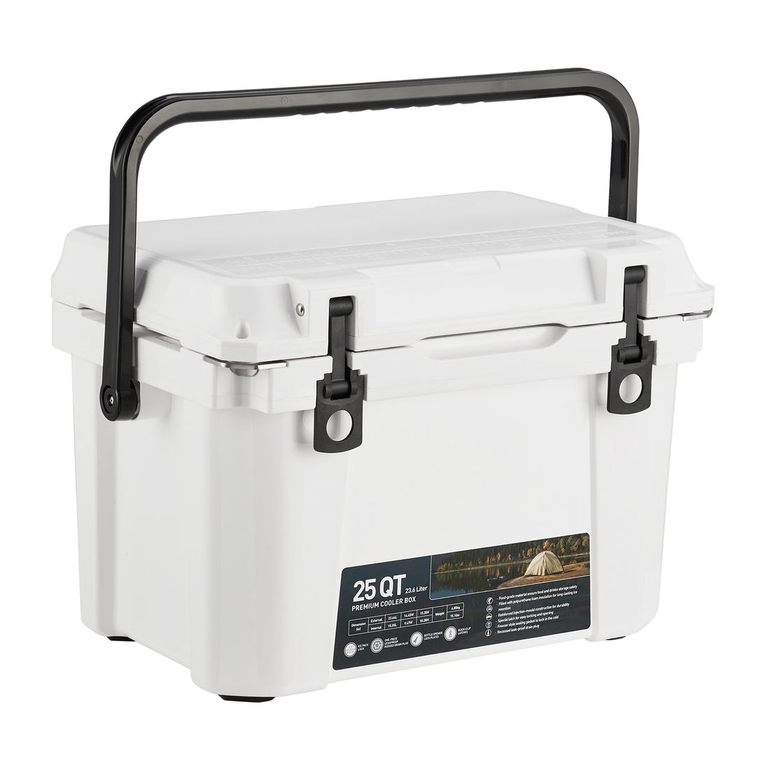 Garvee 25 Qt Portable Hard Cooler – Insulated Ice Chest with Heavy Duty Handle, 5-Day Ice Retention, Metal Cup Holder, Fish Ruler, Drain Plug, Durable Rotomolded Design for Camping, Beach, Picnic, BBQ, Fishing