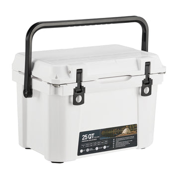 Garvee 25 Qt Portable Hard Cooler – Insulated Ice Chest with Heavy Duty Handle, 5-Day Ice Retention, Metal Cup Holder, Fish Ruler, Drain Plug, Durable Rotomolded Design for Camping, Beach, Picnic, BBQ, Fishing
