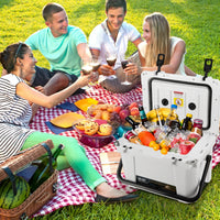 Garvee 25 Qt Portable Hard Cooler – Insulated Ice Chest with Heavy Duty Handle, 5-Day Ice Retention, Metal Cup Holder, Fish Ruler, Drain Plug, Durable Rotomolded Design for Camping, Beach, Picnic, BBQ, Fishing