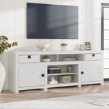 Garvee Farmhouse TV Stand for 80 Inch TVs, Long Entertainment Center with 4 Storage Drawers & 3 Open Shelf, White Television Consoles Stands for Living Room, Bedroom
