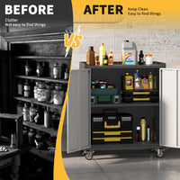 Garvee Heavy Duty Garage Storage Cabinet with Wheels, Adjustable Shelf, Lockable Doors for Home Office Workshop, Rust Resistant Steel, Black