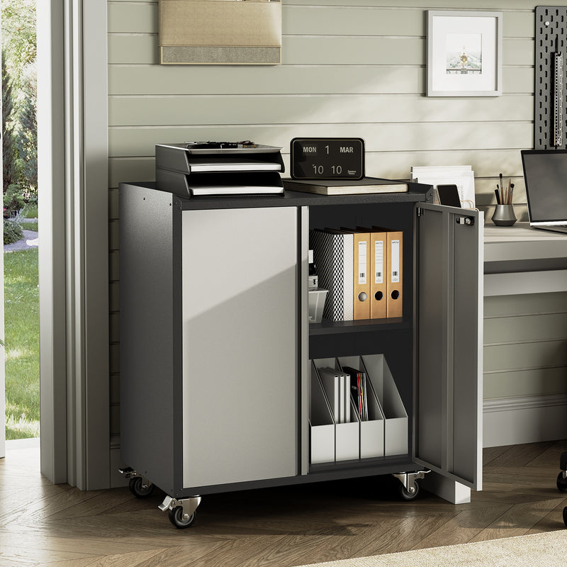 Garvee Heavy Duty Garage Storage Cabinet with Wheels, Adjustable Shelf, Lockable Doors for Home Office Workshop, Rust Resistant Steel, Black