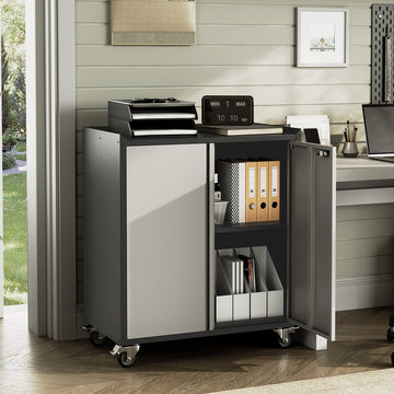 Garvee Heavy Duty Garage Storage Cabinet with Wheels, Adjustable Shelf, Lockable Doors for Home Office Workshop, Rust Resistant Steel, Black